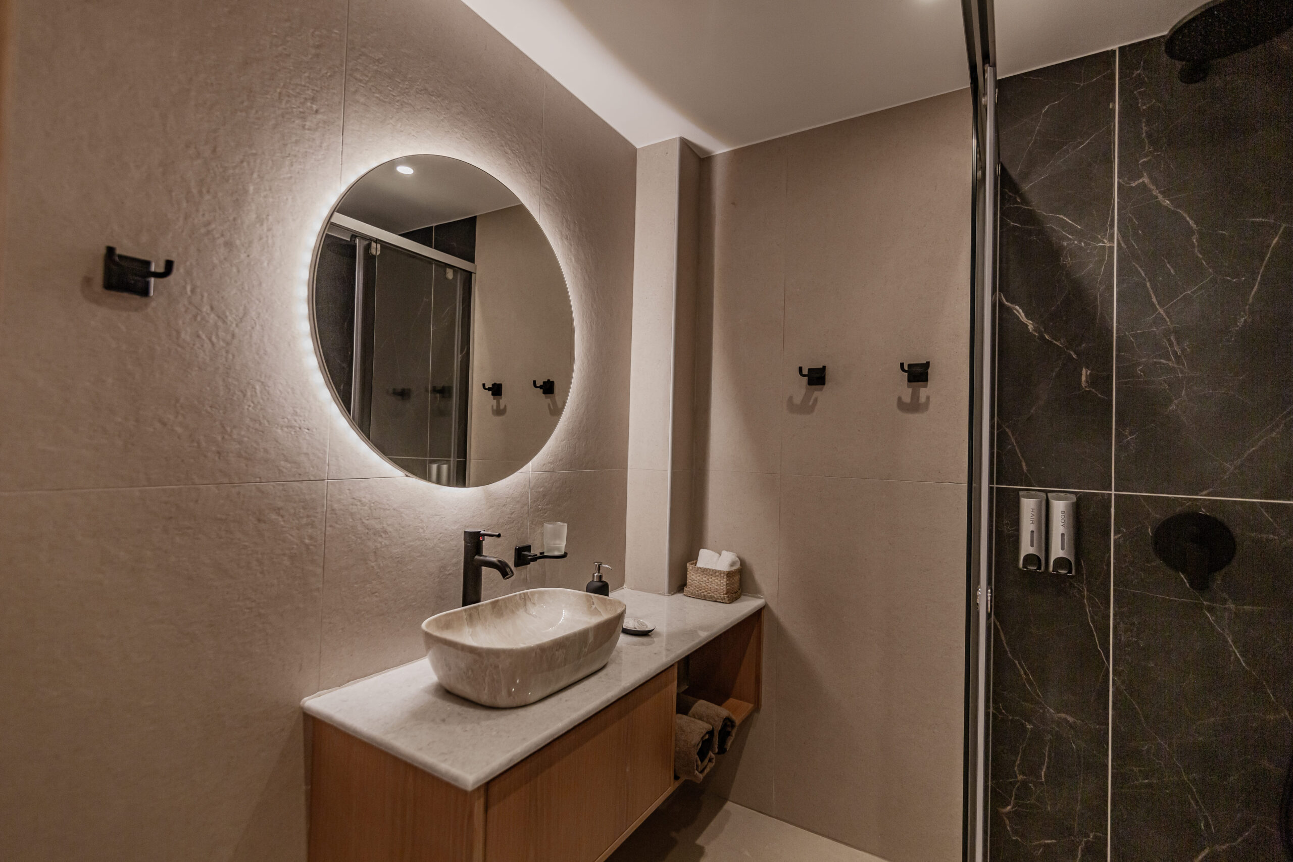 Bright and cozy suite interior with modern design and soft lighting